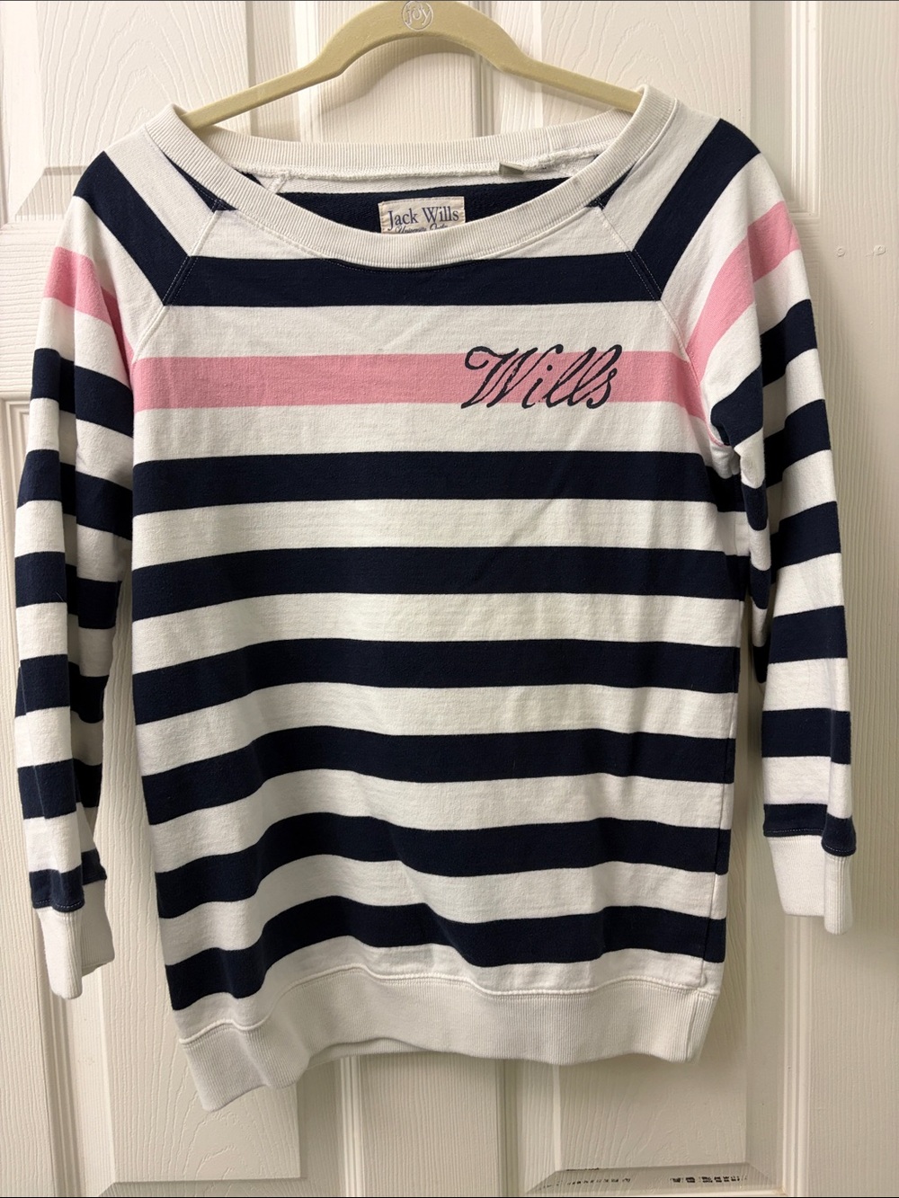 Jack Wills Navy White and Pink Striped Sweatshirt